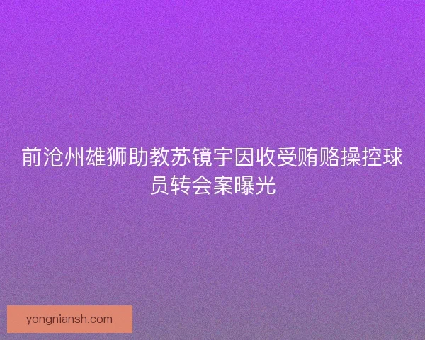 前沧州雄狮助教苏镜宇因收受贿赂操控球员转会案曝光